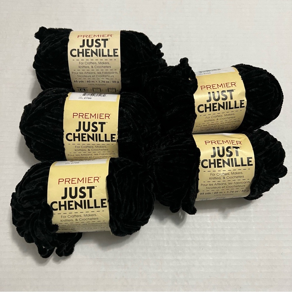 Premier Just Chenille Black Yarn lot of 5